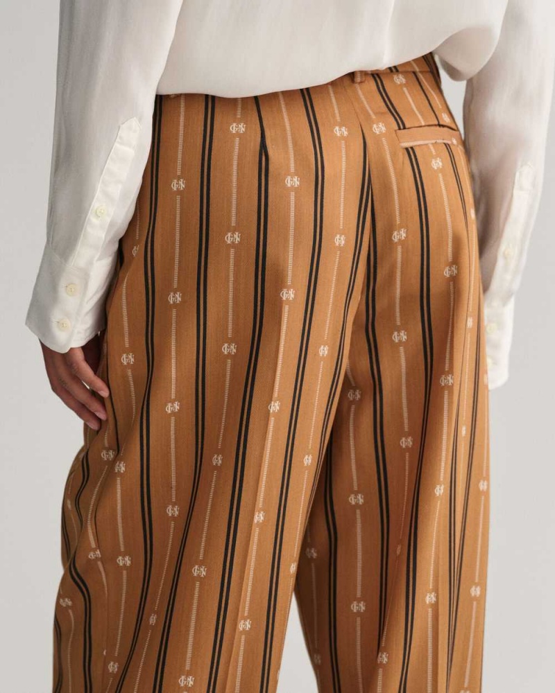 Gant Relaxed Fit Monogram Striped Women's Pants Cinnamon Brown | IWYMV-9671