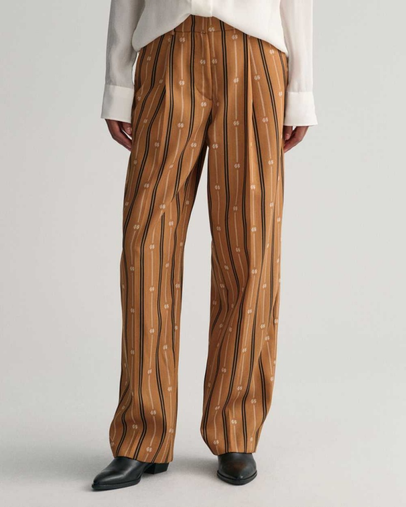 Gant Relaxed Fit Monogram Striped Women's Pants Cinnamon Brown | IWYMV-9671