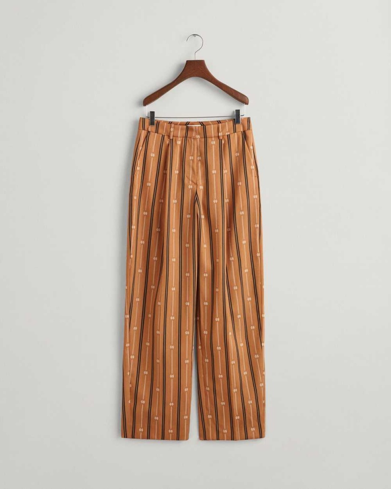 Gant Relaxed Fit Monogram Striped Women's Pants Cinnamon Brown | IWYMV-9671