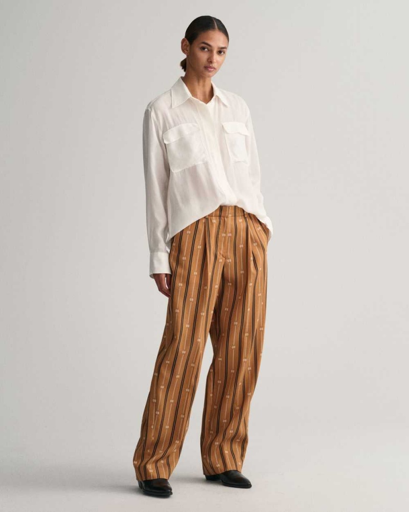 Gant Relaxed Fit Monogram Striped Women\'s Pants Cinnamon Brown | IWYMV-9671