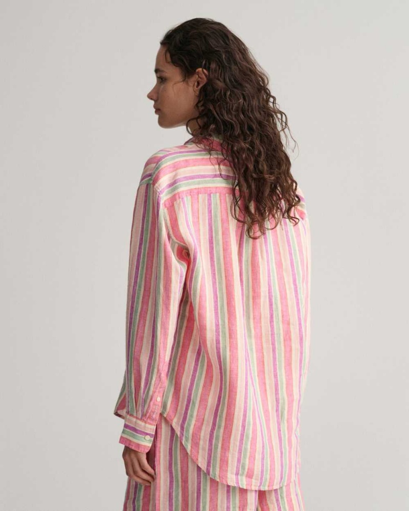 Gant Relaxed Fit Multi Striped Linen Women's Shirts Multicolor | EATUD-9312