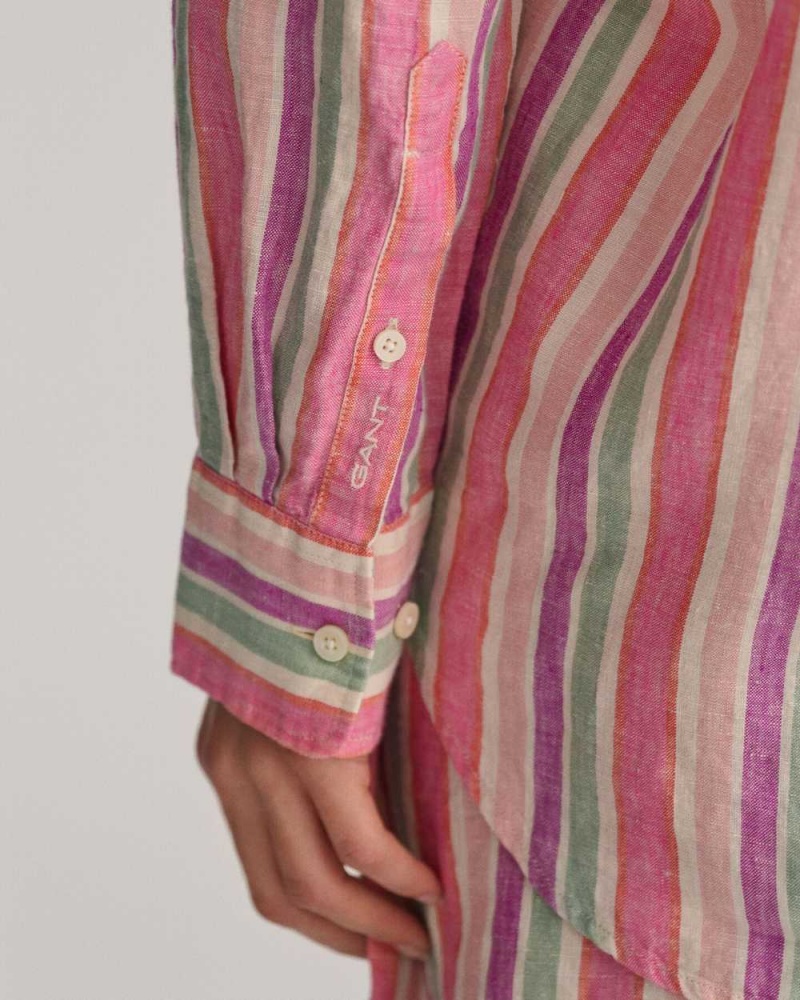 Gant Relaxed Fit Multi Striped Linen Women's Shirts Multicolor | EATUD-9312