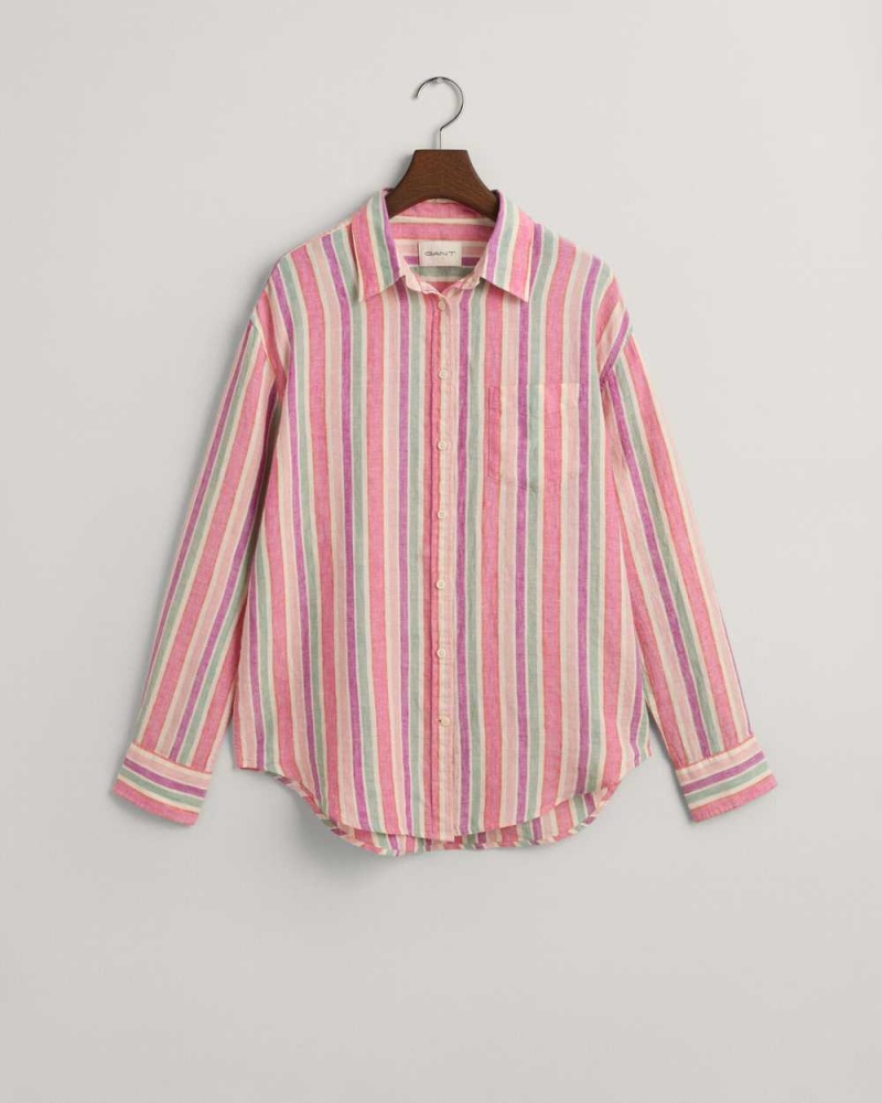 Gant Relaxed Fit Multi Striped Linen Women's Shirts Multicolor | EATUD-9312