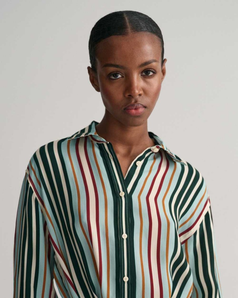 Gant Relaxed Fit Multi Striped Shirt Women's Dress Dusty Turquoise | RTSJL-7456