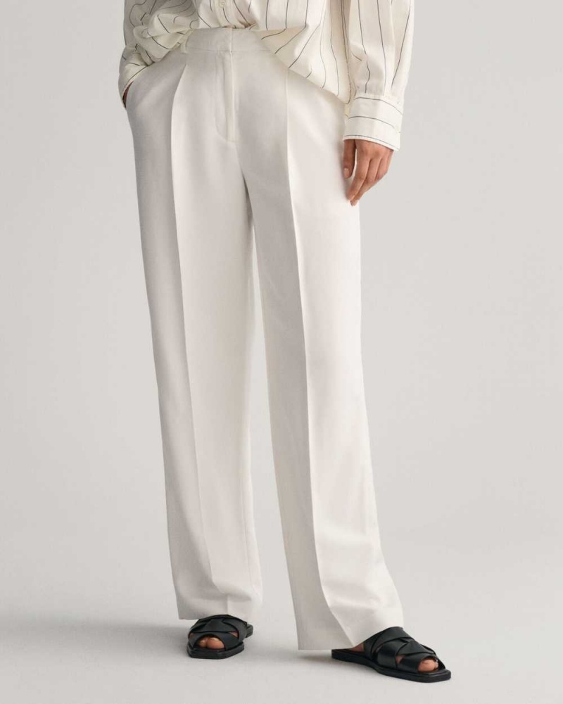 Gant Relaxed Fit Pleated Women's Pants White | LUGBF-8742