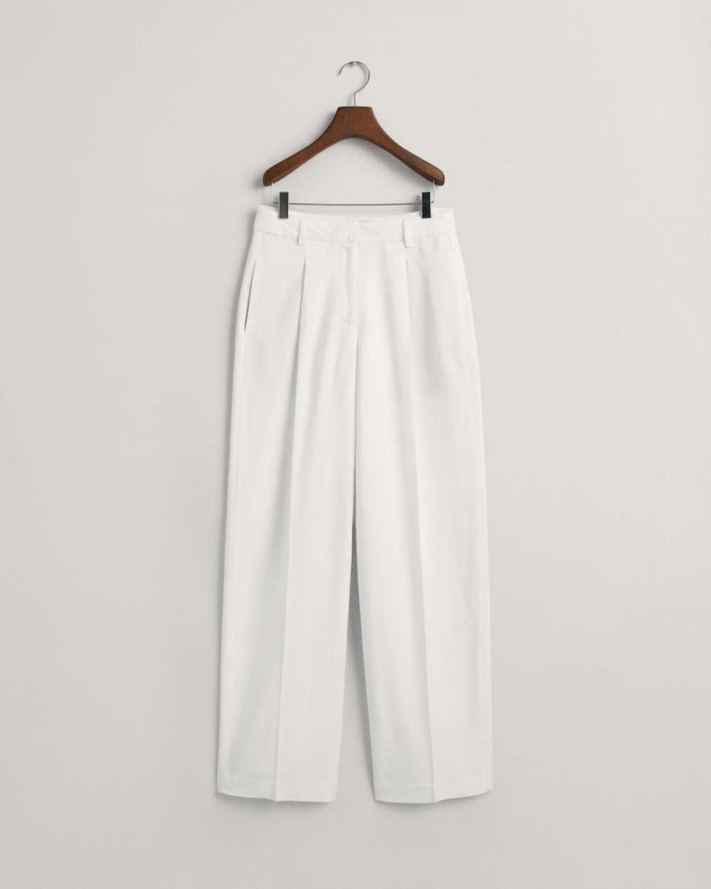 Gant Relaxed Fit Pleated Women's Pants White | LUGBF-8742