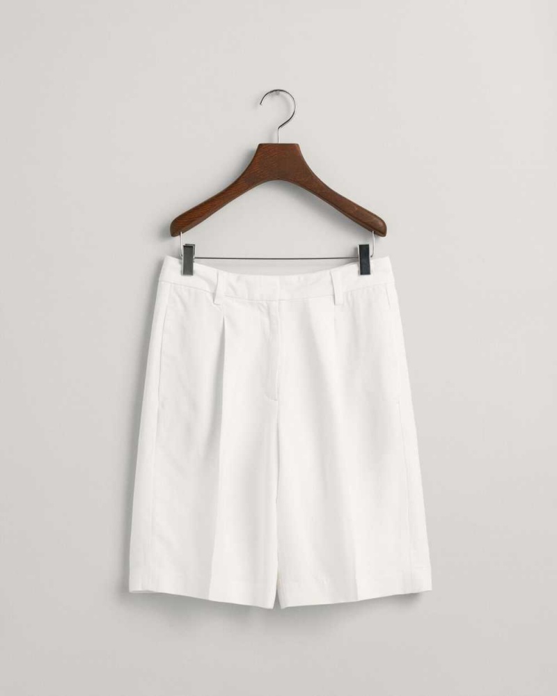 Gant Relaxed Fit Pleated Women's Shorts White | SRJTU-4315