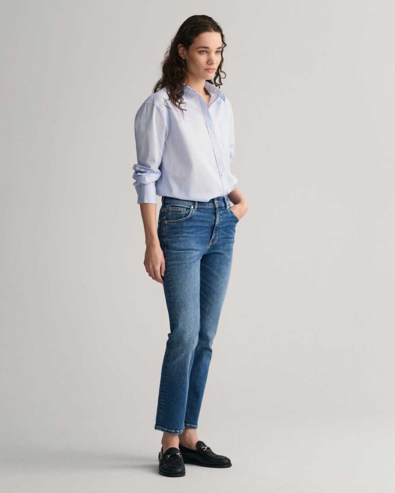 Gant Relaxed Fit Poplin Women's Shirts Light Blue | EDKOG-6281