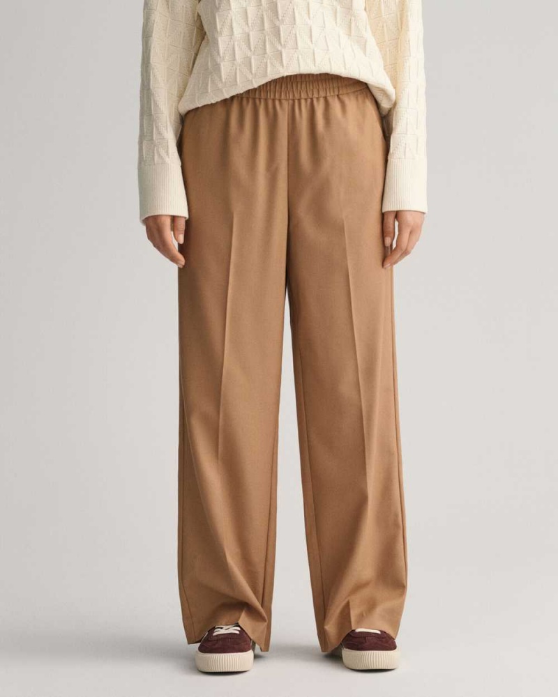 Gant Relaxed Fit Pull-On Women's Pants Warm Khaki | UNDSO-9240