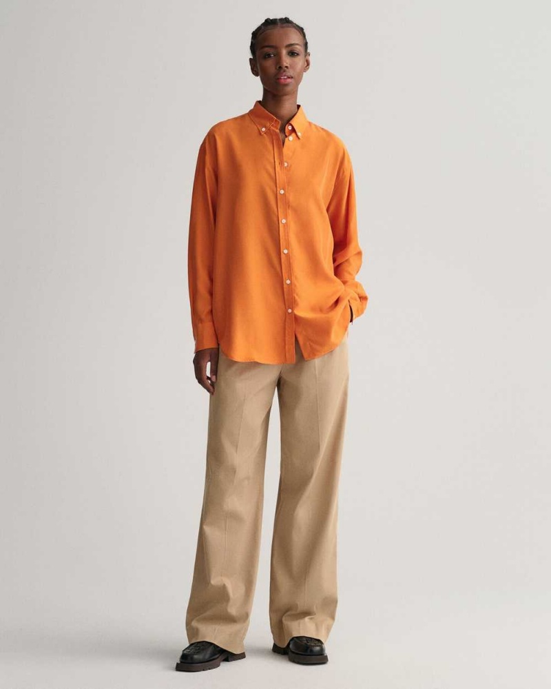 Gant Relaxed Fit Silk Women's Shirts Pumpkin Orange | JCBPH-8275