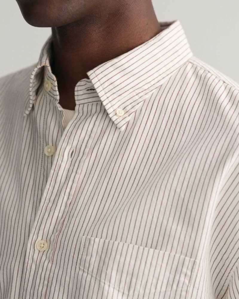 Gant Relaxed Fit Striped Archive Oxford Men's Shirts Beige White | NIFPX-0173