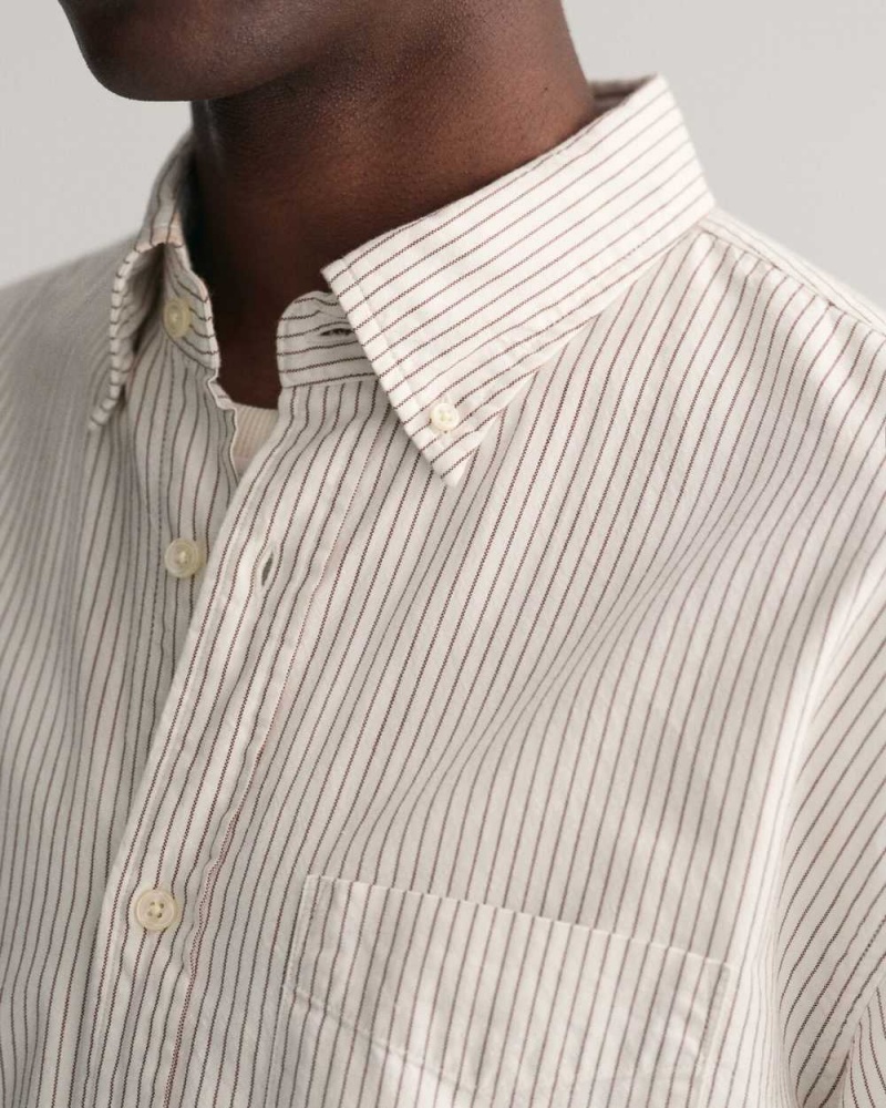 Gant Relaxed Fit Striped Archive Oxford Men's Shirts Beige White | NAYBO-5704