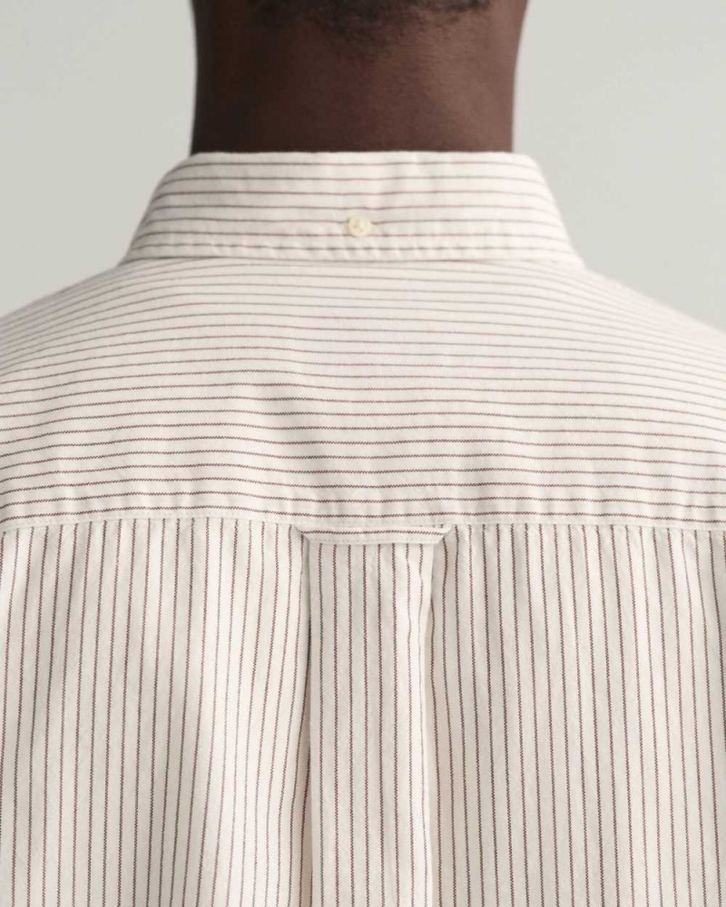 Gant Relaxed Fit Striped Archive Oxford Men's Shirts Beige White | NAYBO-5704