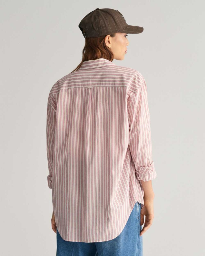 Gant Relaxed Fit Striped Cotton Poplin Women's Shirts Dusty Rose | UJBAW-4853