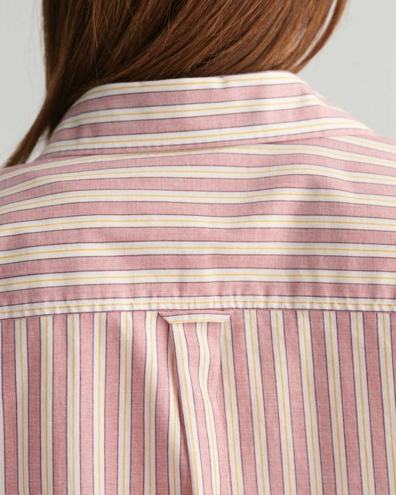 Gant Relaxed Fit Striped Cotton Poplin Women's Shirts Dusty Rose | UJBAW-4853