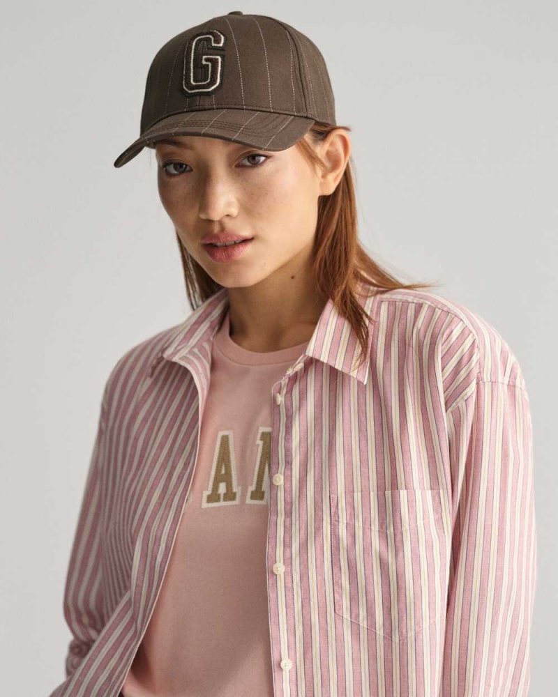 Gant Relaxed Fit Striped Cotton Poplin Women's Shirts Dusty Rose | UJBAW-4853