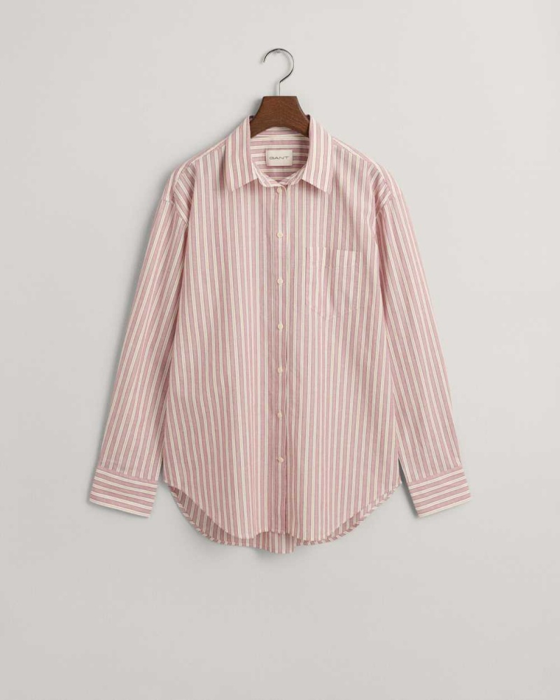 Gant Relaxed Fit Striped Cotton Poplin Women's Shirts Dusty Rose | UJBAW-4853