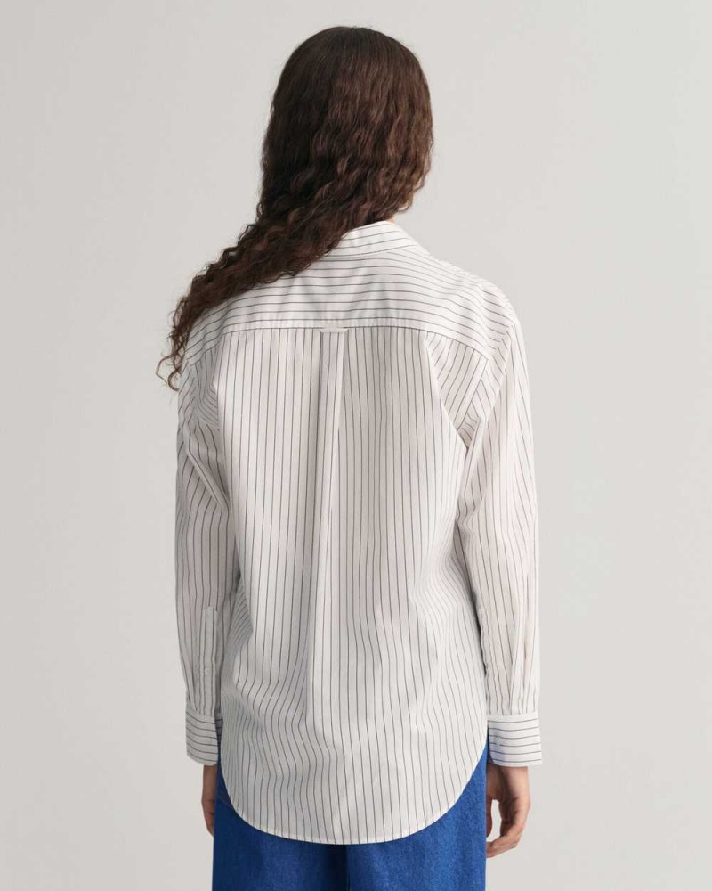 Gant Relaxed Fit Striped Poplin Women's Shirts White | BPNAU-2346