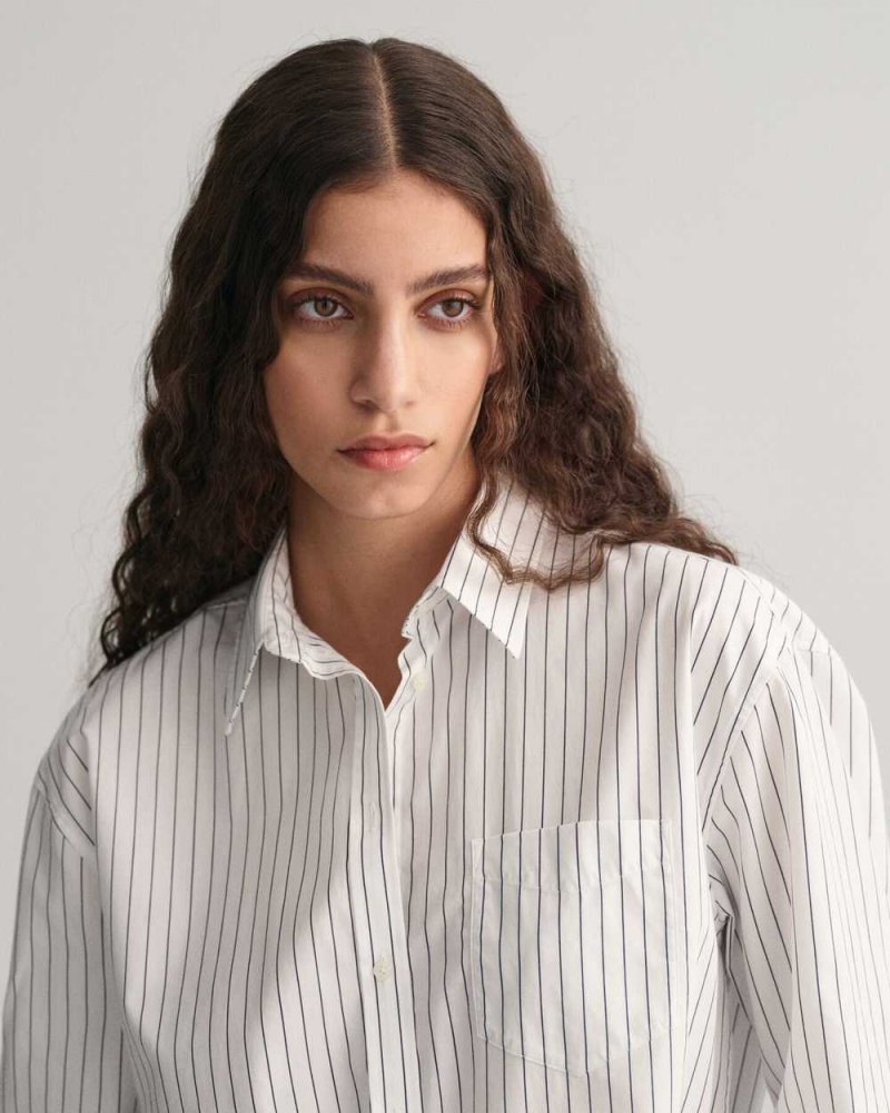 Gant Relaxed Fit Striped Poplin Women's Shirts White | BPNAU-2346