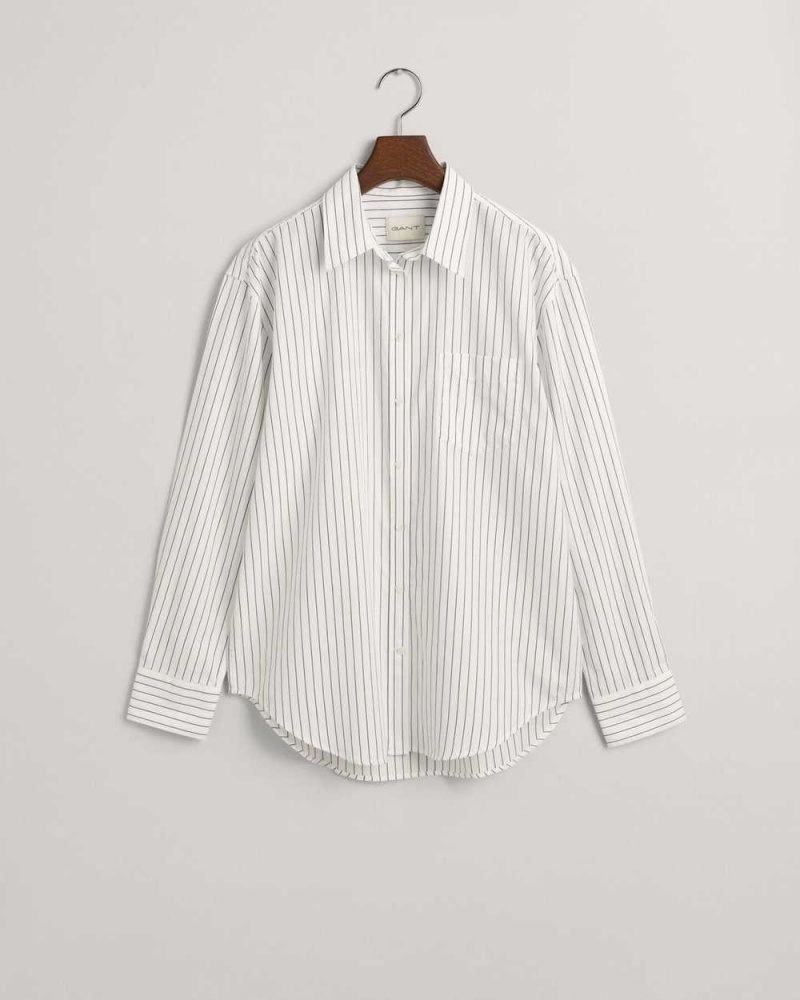 Gant Relaxed Fit Striped Poplin Women's Shirts White | BPNAU-2346