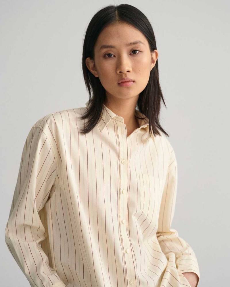 Gant Relaxed Fit Striped Poplin Women's Shirts Linen | KQDJP-9108