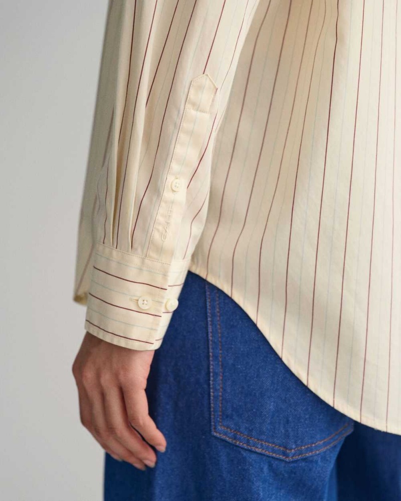 Gant Relaxed Fit Striped Poplin Women's Shirts Linen | KQDJP-9108