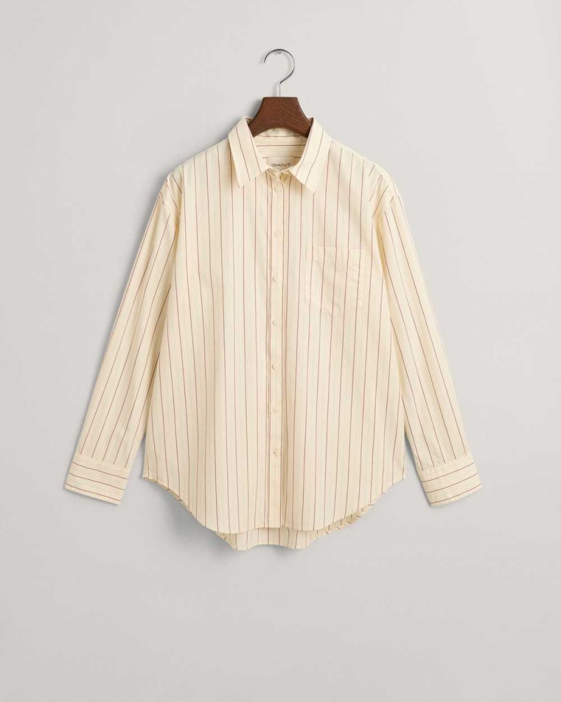 Gant Relaxed Fit Striped Poplin Women's Shirts Linen | KQDJP-9108