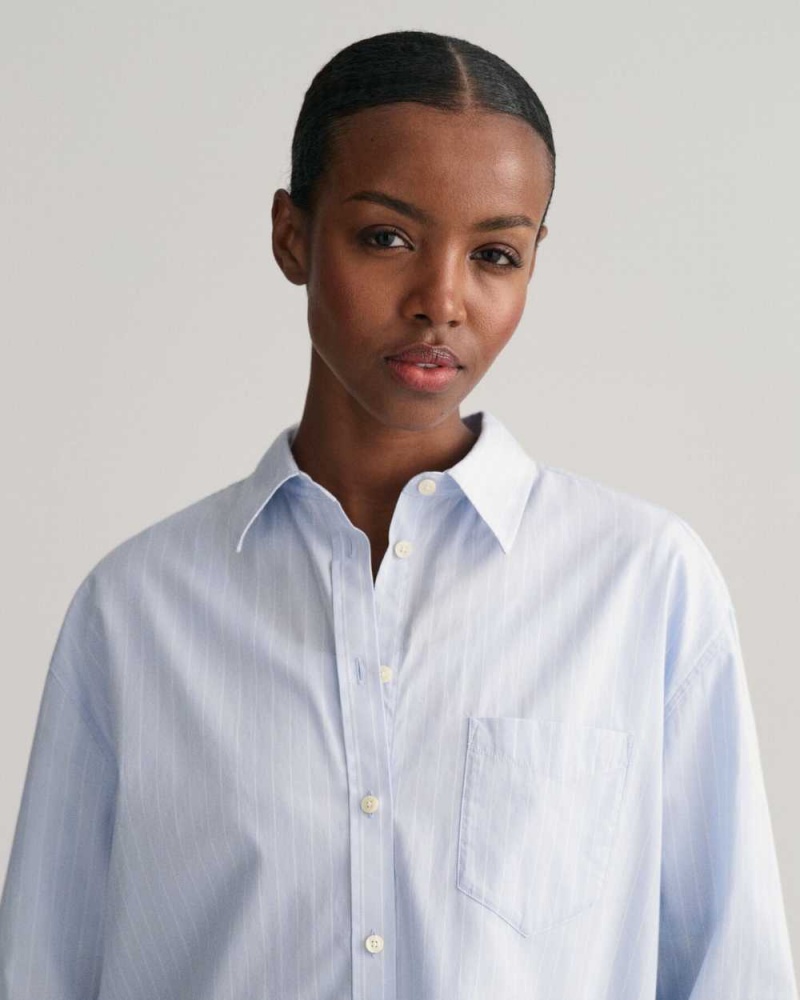 Gant Relaxed Fit Striped Poplin Women's Shirts Light Blue | WDAEC-2753