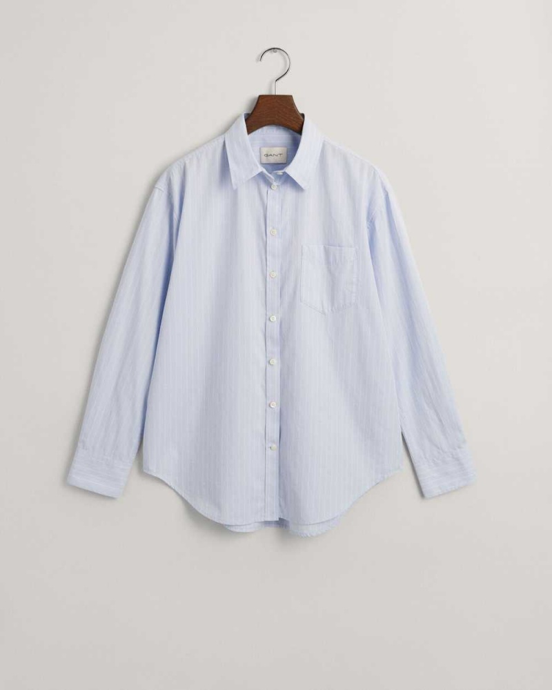 Gant Relaxed Fit Striped Poplin Women's Shirts Light Blue | WDAEC-2753