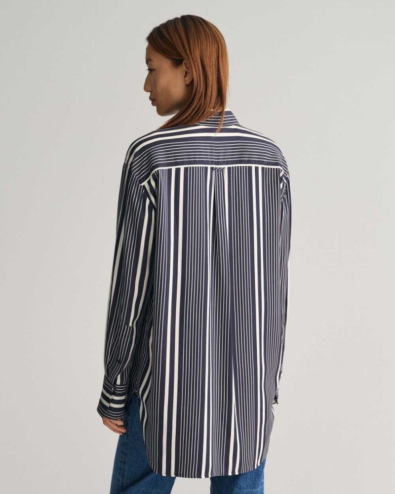 Gant Relaxed Fit Striped Print Women's Shirts Evening Blue | WYGUQ-6801