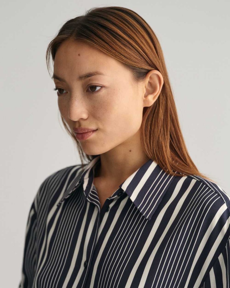 Gant Relaxed Fit Striped Print Women's Shirts Evening Blue | WYGUQ-6801