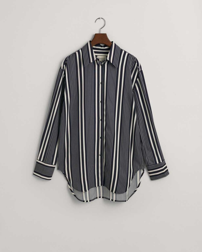 Gant Relaxed Fit Striped Print Women's Shirts Evening Blue | WYGUQ-6801