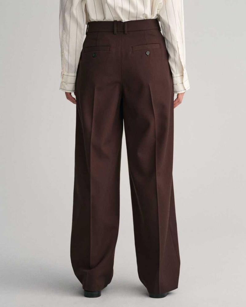 Gant Relaxed Fit Tapered Leg Wool Women's Pants Rich Brown | ZSFBH-2830