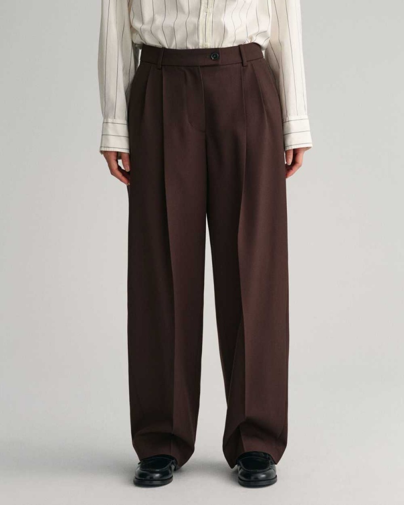 Gant Relaxed Fit Tapered Leg Wool Women's Pants Rich Brown | ZSFBH-2830