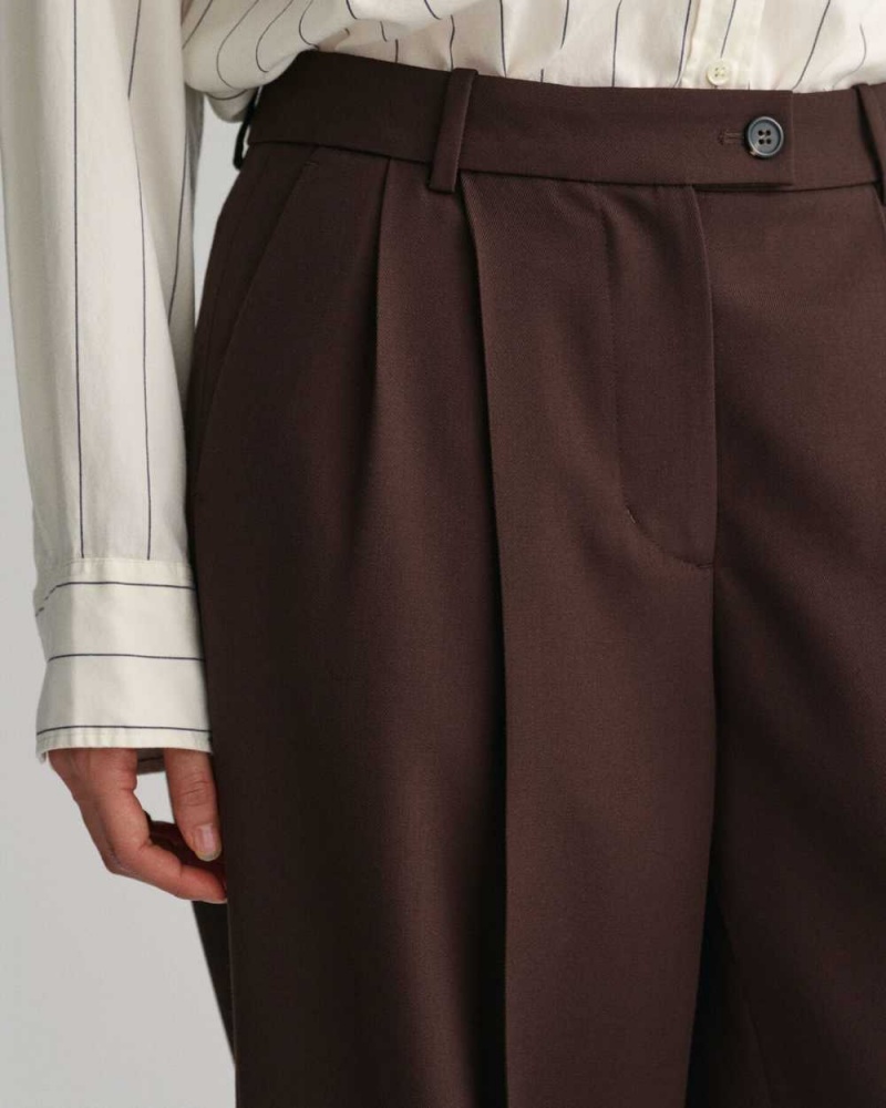 Gant Relaxed Fit Tapered Leg Wool Women's Pants Rich Brown | ZSFBH-2830