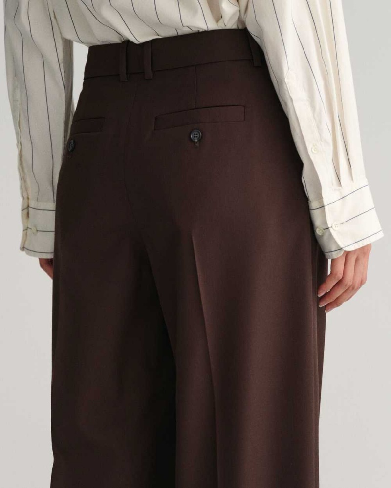 Gant Relaxed Fit Tapered Leg Wool Women's Pants Rich Brown | ZSFBH-2830