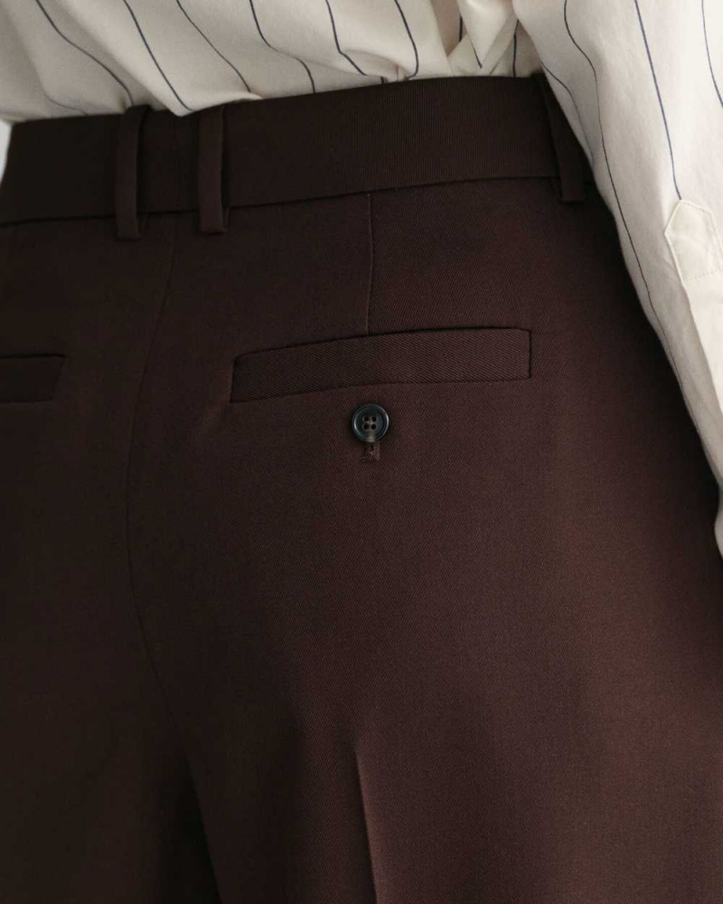 Gant Relaxed Fit Tapered Leg Wool Women's Pants Rich Brown | ZSFBH-2830