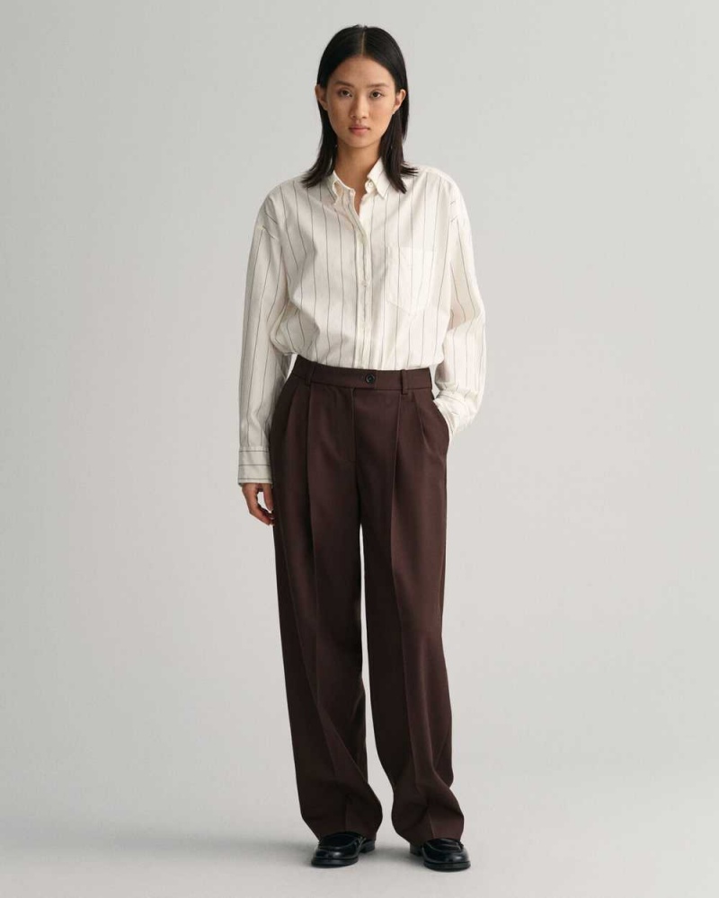 Gant Relaxed Fit Tapered Leg Wool Women's Pants Rich Brown | ZSFBH-2830