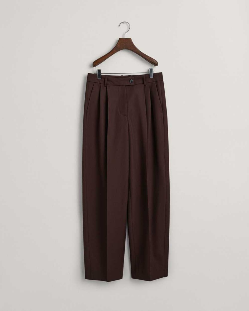 Gant Relaxed Fit Tapered Leg Wool Women's Pants Rich Brown | ZSFBH-2830