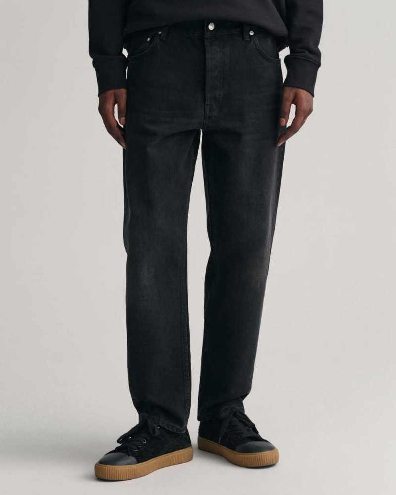 Gant Relaxed Fit Tapered Men's Jeans Black | DIMZH-2356