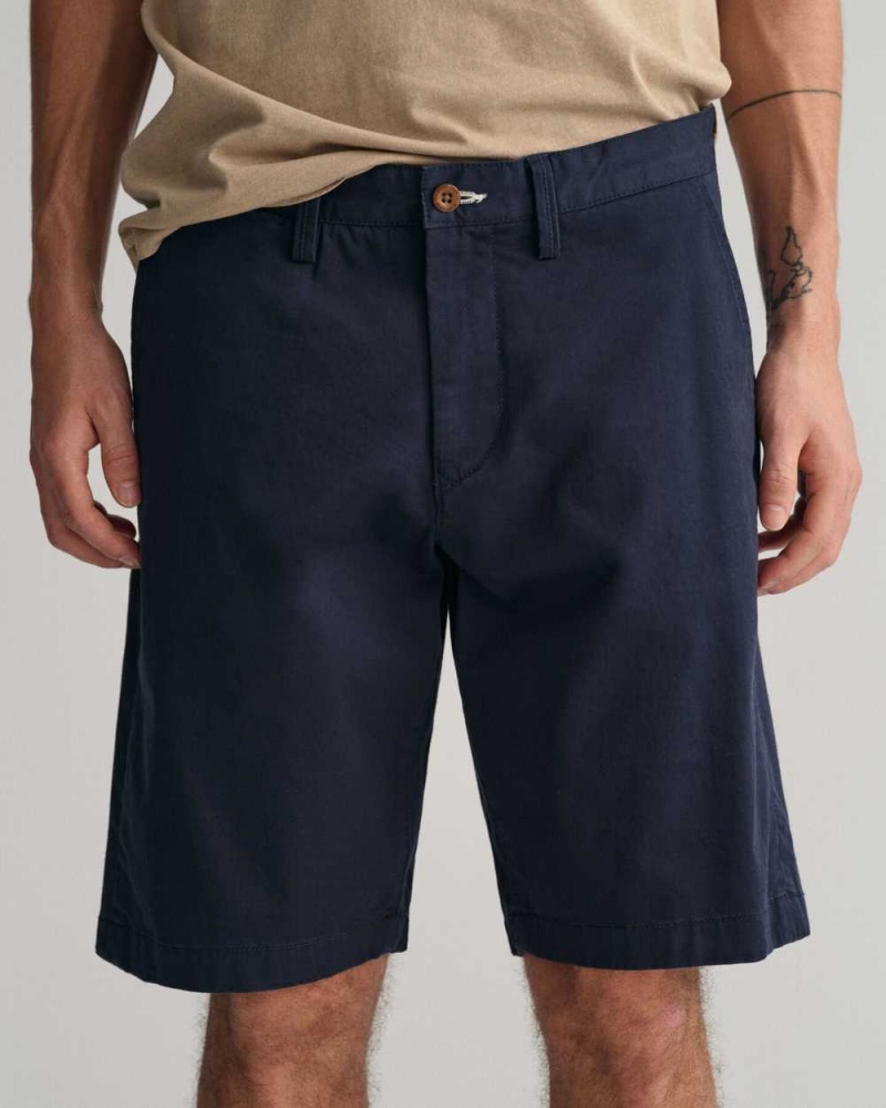 Gant Relaxed Fit Twill Men's Shorts Marine | SRIPD-3856