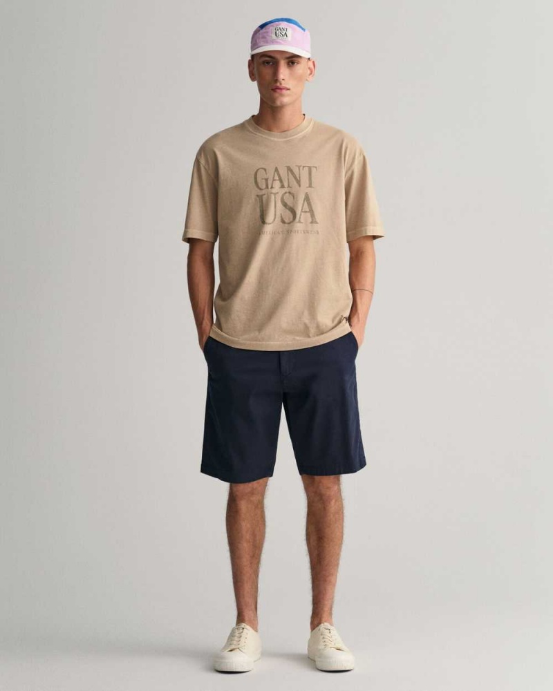 Gant Relaxed Fit Twill Men's Shorts Marine | SRIPD-3856