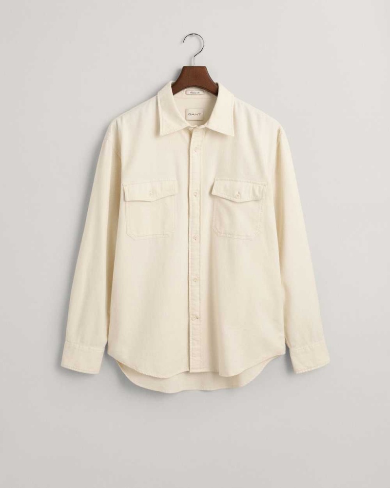 Gant Relaxed Fit Utility Men's Shirts Cream | LQSRO-4029