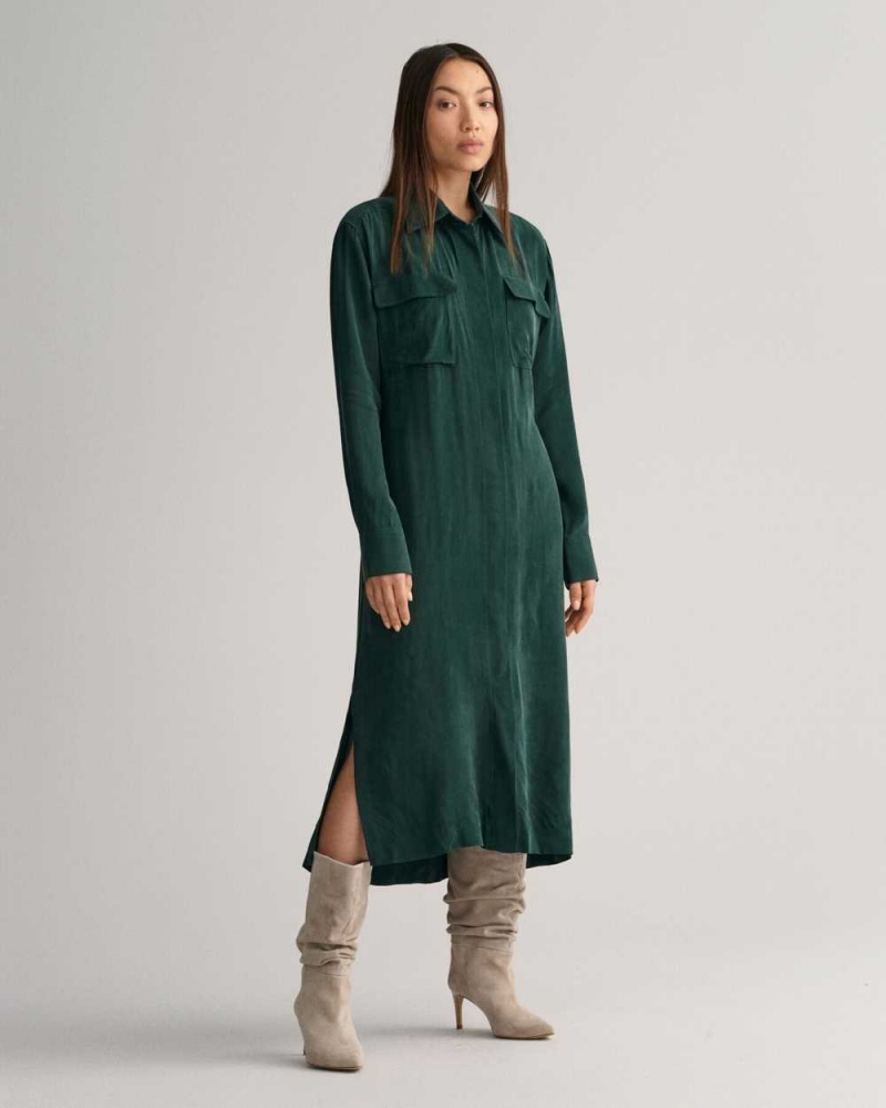 Gant Relaxed Fit Utility Shirt Women's Dress Tartan Green | KCBOY-2081