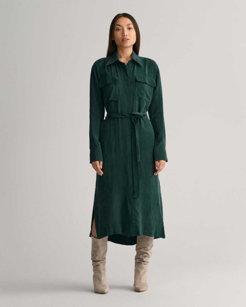 Gant Relaxed Fit Utility Shirt Women's Dress Tartan Green | KCBOY-2081