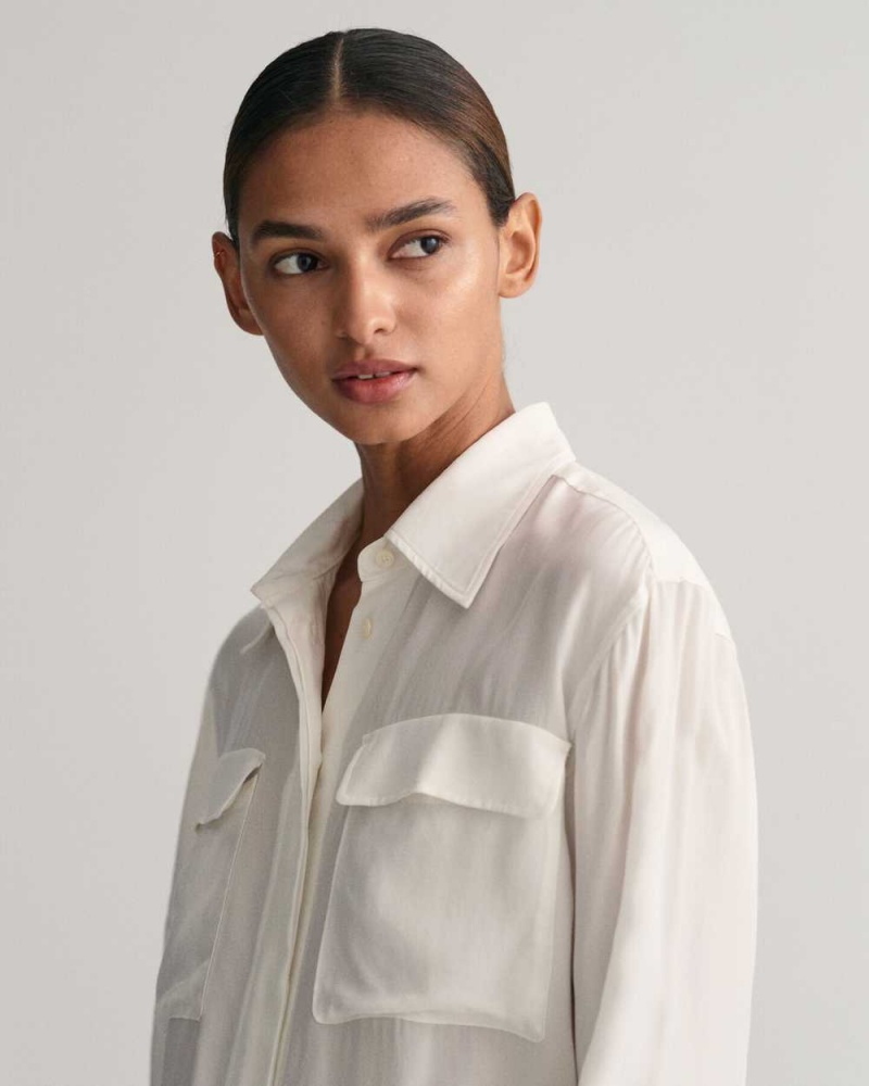 Gant Relaxed Fit Utility Women's Shirts Beige White | AVNHJ-4502