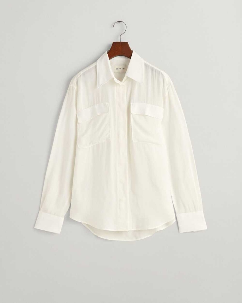 Gant Relaxed Fit Utility Women's Shirts Beige White | AVNHJ-4502