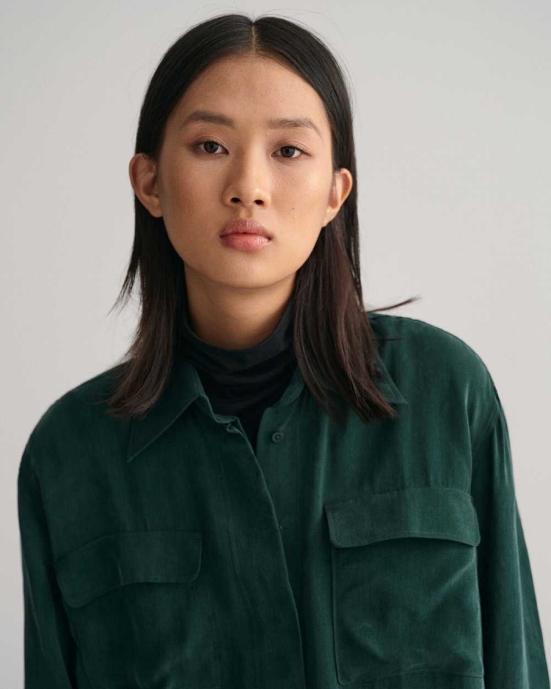 Gant Relaxed Fit Utility Women's Shirts Tartan Green | FLSHB-5762