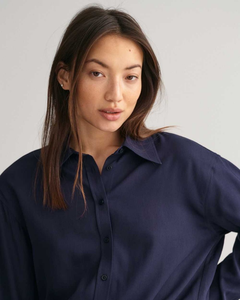 Gant Relaxed Fit Women's Shirts Evening Blue | RPIKB-7564