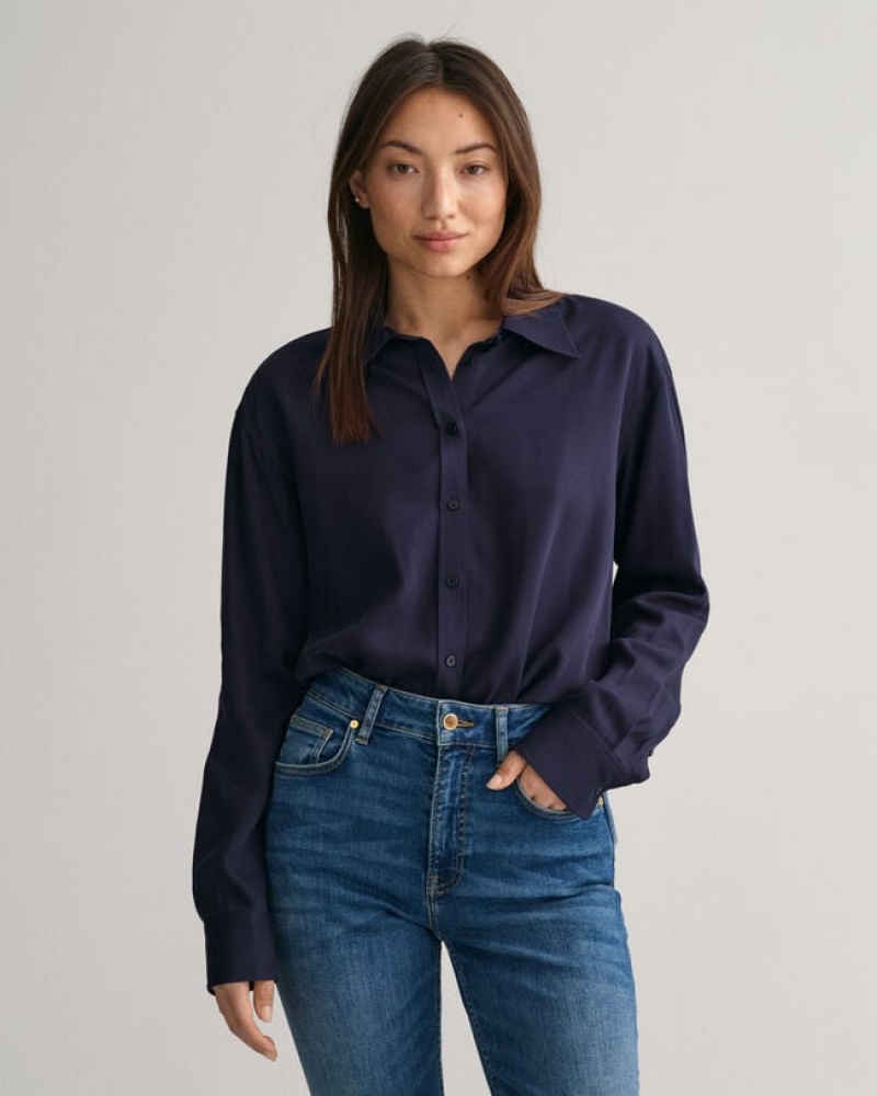 Gant Relaxed Fit Women's Shirts Evening Blue | RPIKB-7564